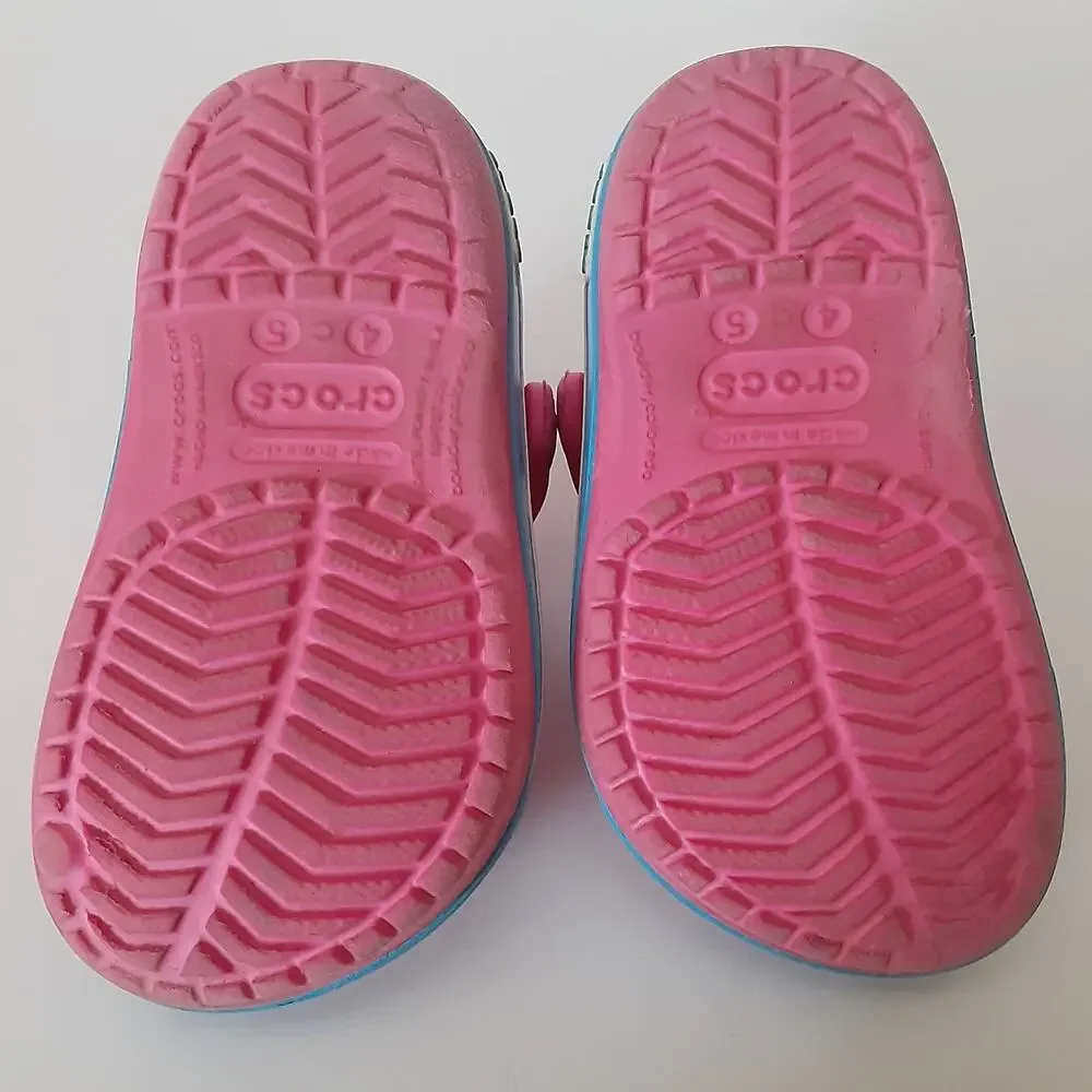 Crocs Crocband Clogs Toddler 4/5 Hot Pink Blue Stripe Retro Water Shoes Summer